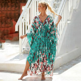 Big size V-neck patterned cover-ups multi-color loose cover-ups fashionable seaside vacation cover-ups