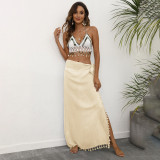 Copy One-piece strapless beach dress cover-ups fringed patchwork irregular strapless cover-ups fashionable beach vacation cover-ups