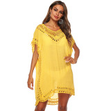 V-neck hook-patched cover-ups multi-color open-weave loose cover-ups fashionable seaside vacation cover-ups