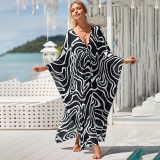 Big size V-neck patterned cover-ups multi-color loose cover-ups fashionable seaside vacation cover-ups
