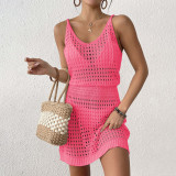 Sexy knitted halter-neck cover-ups fitted V-neck open-front cover-ups fashionable beach vacation cover-ups