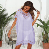 V-neck hook-patched cover-ups multi-color open-weave loose cover-ups fashionable seaside vacation cover-ups