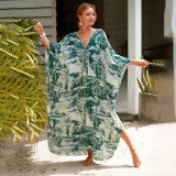 Big size V-neck patterned cover-ups multi-color loose cover-ups fashionable seaside vacation cover-ups