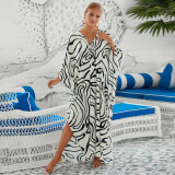 Big size V-neck patterned cover-ups multi-color loose cover-ups fashionable seaside vacation cover-ups