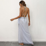 One-piece strapless beach dress cover-ups fringed patchwork irregular strapless cover-ups fashionable beach vacation cover-ups