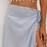 One-piece strapless beach dress cover-ups fringed patchwork irregular strapless cover-ups fashionable beach vacation cover-ups