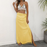 One-piece strapless beach dress cover-ups fringed patchwork irregular strapless cover-ups fashionable beach vacation cover-ups