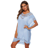 V-neck hook-patched cover-ups multi-color open-weave loose cover-ups fashionable seaside vacation cover-ups