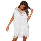 V-neck hook-patched cover-ups multi-color open-weave loose cover-ups fashionable seaside vacation cover-ups