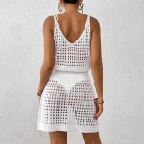 Sexy knitted halter-neck cover-ups fitted V-neck open-front cover-ups fashionable beach vacation cover-ups