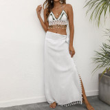 One-piece strapless beach dress cover-ups fringed patchwork irregular strapless cover-ups fashionable beach vacation cover-ups