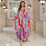 Big size V-neck patterned turtleneck cover-ups multi-color loose mid-layer knitted cover-ups fashionable beach vacation cover-ups