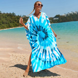 Big size V-neck patterned turtleneck cover-ups multi-color loose mid-layer knitted cover-ups fashionable beach vacation cover-ups