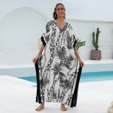 Big size V-neck patterned turtleneck cover-ups multi-color loose mid-layer knitted cover-ups fashionable beach vacation cover-ups