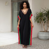 Big size V-neck patterned turtleneck cover-ups multi-color loose mid-layer knitted cover-ups fashionable beach vacation cover-ups