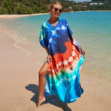 Big size V-neck patterned turtleneck cover-ups multi-color loose mid-layer knitted cover-ups fashionable beach vacation cover-ups