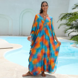 Big size V-neck patterned turtleneck cover-ups multi-color loose mid-layer knitted cover-ups fashionable beach vacation cover-ups