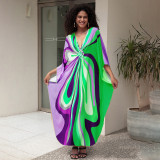 Big size V-neck patterned turtleneck cover-ups multi-color loose mid-layer knitted cover-ups fashionable beach vacation cover-ups