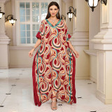 Big size V-neck patterned turtleneck cover-ups multi-color loose mid-layer knitted cover-ups fashionable beach vacation cover-ups