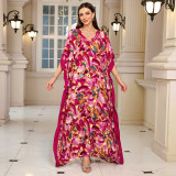 Big size V-neck patterned turtleneck cover-ups multi-color loose mid-layer knitted cover-ups fashionable beach vacation cover-ups