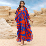 Big size V-neck patterned turtleneck cover-ups multi-color loose mid-layer knitted cover-ups fashionable beach vacation cover-ups