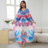 Big size V-neck patterned turtleneck cover-ups multi-color loose mid-layer knitted cover-ups fashionable beach vacation cover-ups