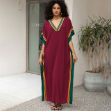 Big size V-neck patterned turtleneck cover-ups multi-color loose mid-layer knitted cover-ups fashionable beach vacation cover-ups