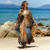 Big size beach print cover-ups center-pleated positioning cover-ups seaside vacation long cover-ups
