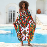 Big size beach print cover-ups multi-color long robe-style cover-ups seaside vacation long cover-ups