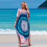 Big size beach print cover-ups multi-color long robe sun protection cover-ups seaside vacation long cover-ups