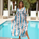 Big size beach print cover-ups multi-color long robe-style cover-ups seaside vacation long cover-ups