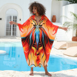 Big size beach print cover-ups multi-color long robe-style cover-ups seaside vacation long cover-ups