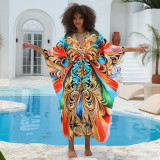 Big size beach print cover-ups multi-color long robe-style cover-ups seaside vacation long cover-ups