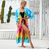 Big size beach print turtleneck cover-ups multi-color long robe cover-ups seaside vacation long cover-ups
