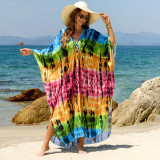 Big size beach print cover-ups center-pleated positioning cover-ups seaside vacation long cover-ups
