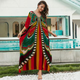 Big size beach gradient floral cover-ups multi-color robe-style cover-ups seaside vacation long cover-ups