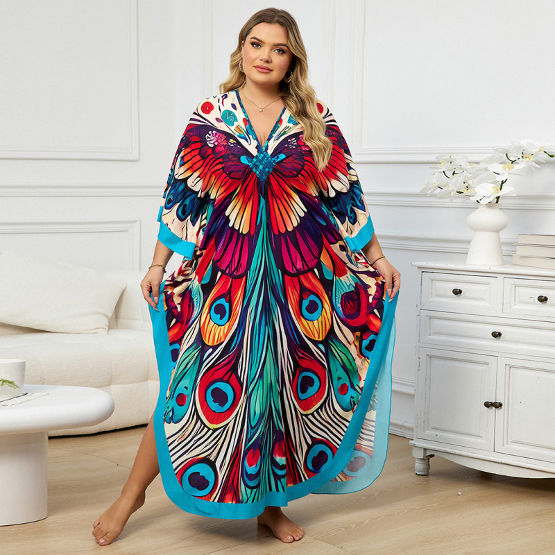 Big size beach gradient floral cover-ups multi-color robe-style cover-ups seaside vacation long cover-ups