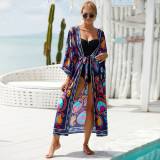 Big size beach print turtleneck cover-ups multi-color long robe cover-ups seaside vacation long cover-ups