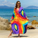 Big size beach print cover-ups center-pleated positioning cover-ups seaside vacation long cover-ups