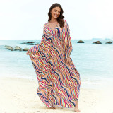 Big size beach print cover-ups multi-color long robe-style cover-ups seaside vacation long cover-ups