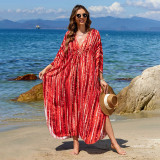 Big size beach print cover-ups center-pleated positioning cover-ups seaside vacation long cover-ups