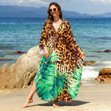 Big size beach print cover-ups center-pleated positioning cover-ups seaside vacation long cover-ups