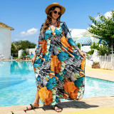 Big size beach print cover-ups multi-color long robe-style cover-ups seaside vacation long cover-ups
