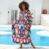 Big size beach print cover-ups multi-color long robe-style cover-ups seaside vacation long cover-ups