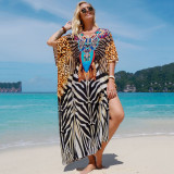 Big size beach print cover-ups multi-color long robe sun protection cover-ups seaside vacation long cover-ups