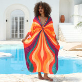 Big size beach print cover-ups multi-color long robe-style cover-ups seaside vacation long cover-ups