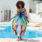 Big size beach print cover-ups multi-color long robe-style cover-ups seaside vacation long cover-ups