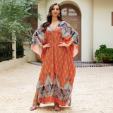 Big size beach print cover-ups multi-color long robe-style cover-ups seaside vacation long cover-ups