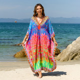 Big size beach print cover-ups center-pleated positioning cover-ups seaside vacation long cover-ups