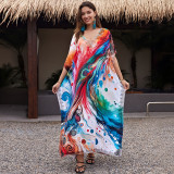 Big size beach gradient floral cover-ups multi-color robe-style cover-ups seaside vacation long cover-ups